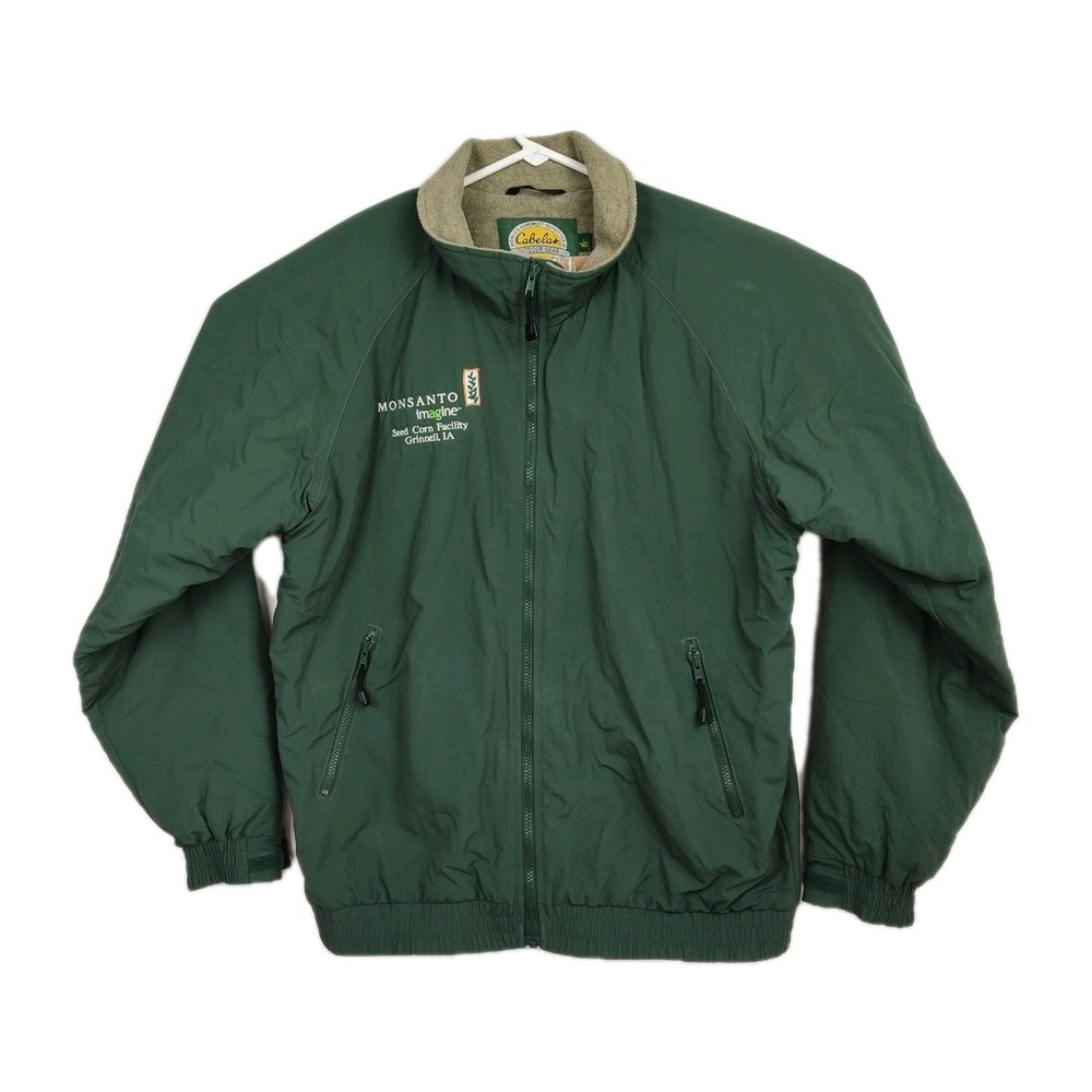 Cabela's Full-Zip Jacket Men's Size‎ L Tall Green Monsanto Logo Fleece Lining